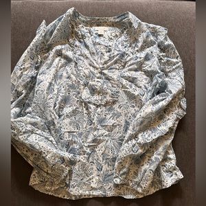 J.Crew, Point Sur top. White with blue print. Size M.